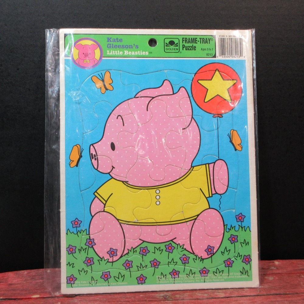 Vintage 1994 Golden Frame-Tray Puzzle Kate Gleeson's Little Beasties Pig New